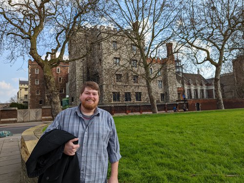 David in front of Lambeth Palace